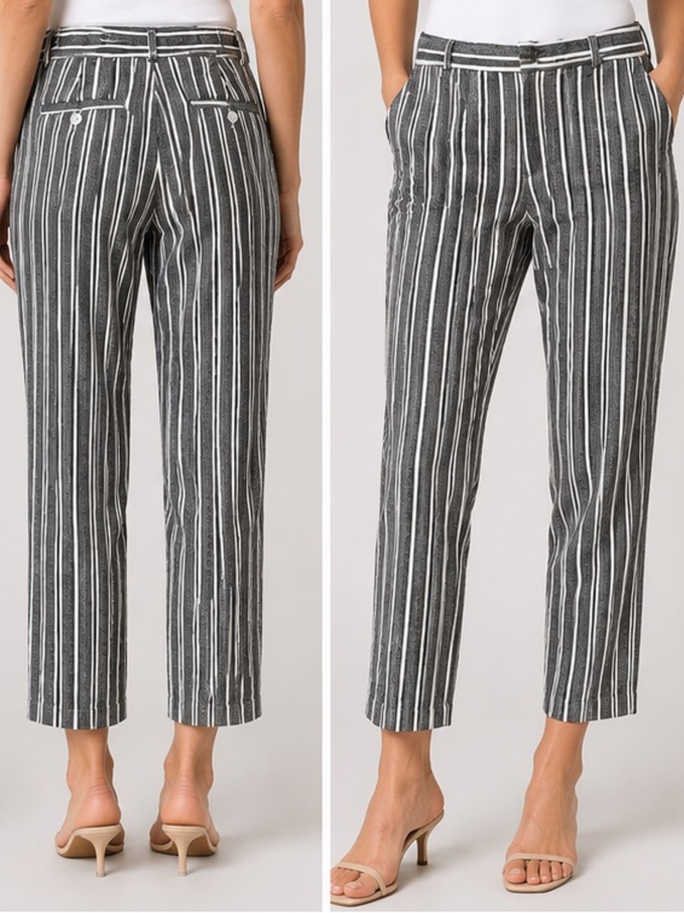 Banana Republic Linen Cotton Black White Stripe Cropped Pants size 8